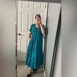 Taylor Teal Puff Sleeve maxi dress